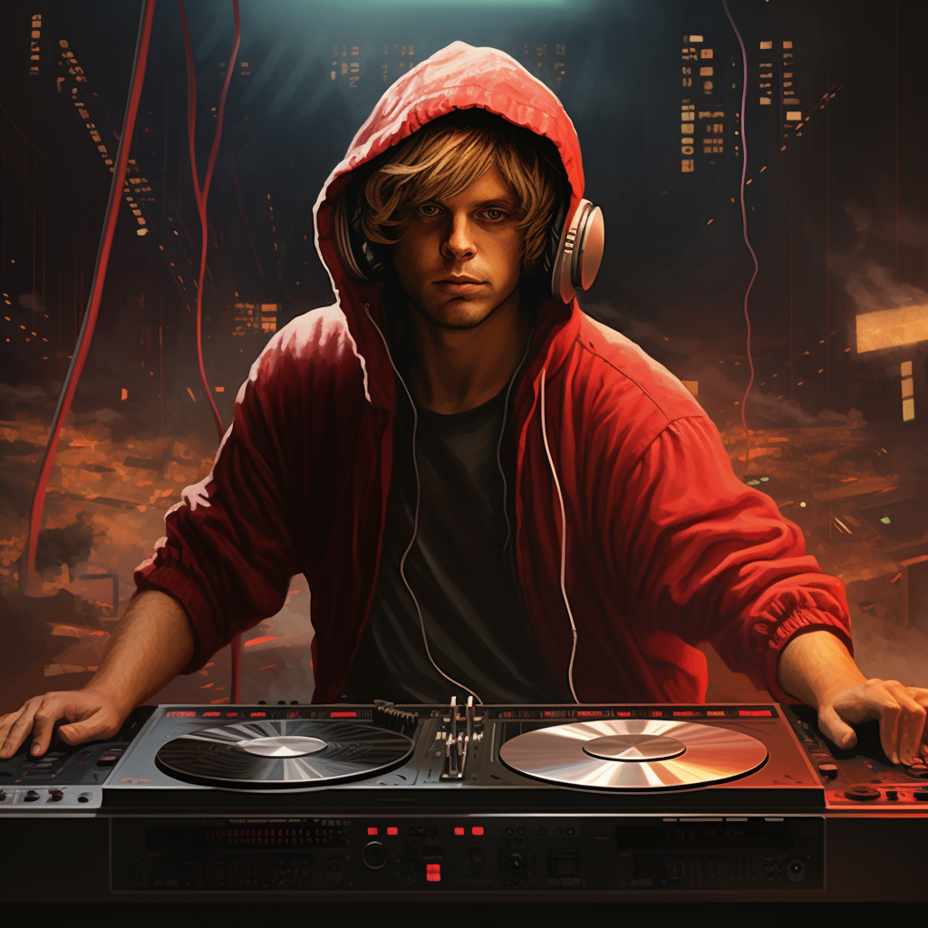 Luke Skywalker wearing a DJ hood