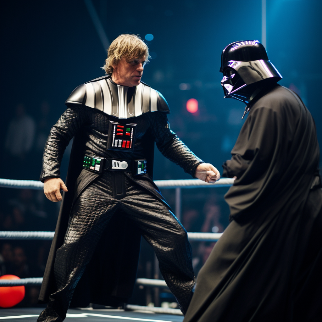 Luke Skywalker fighting Darth Vader in UFC event