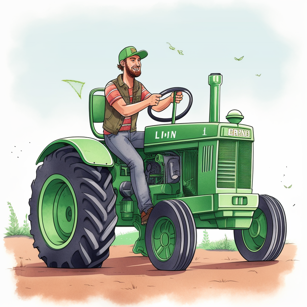 Luke Bryan driving a Fendt tractor illustration