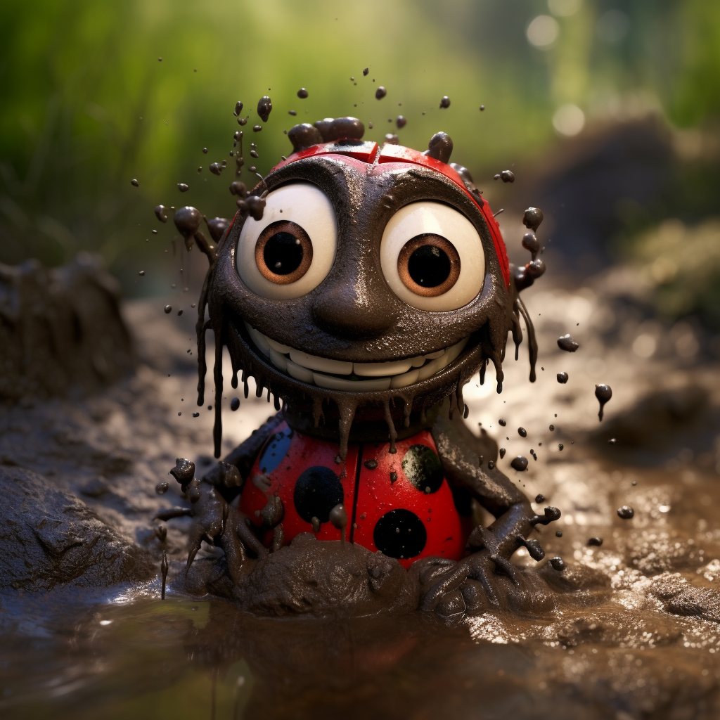 Lulu the Ladybug covered in sticky mud