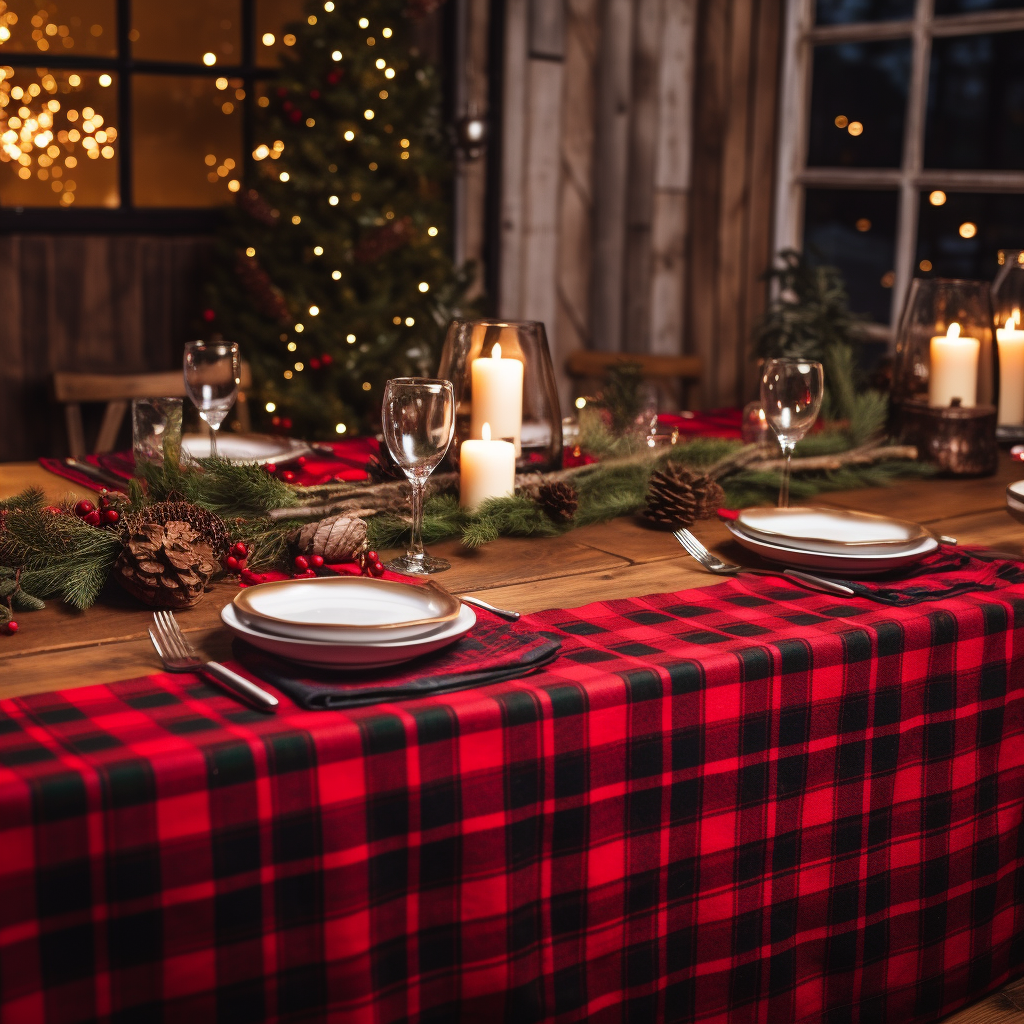 Festive lumberjack-themed Christmas dinner table