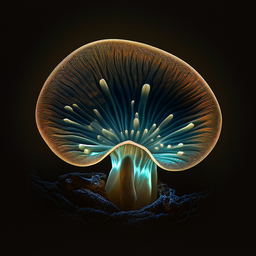 Luminescent mushroom under view glowing