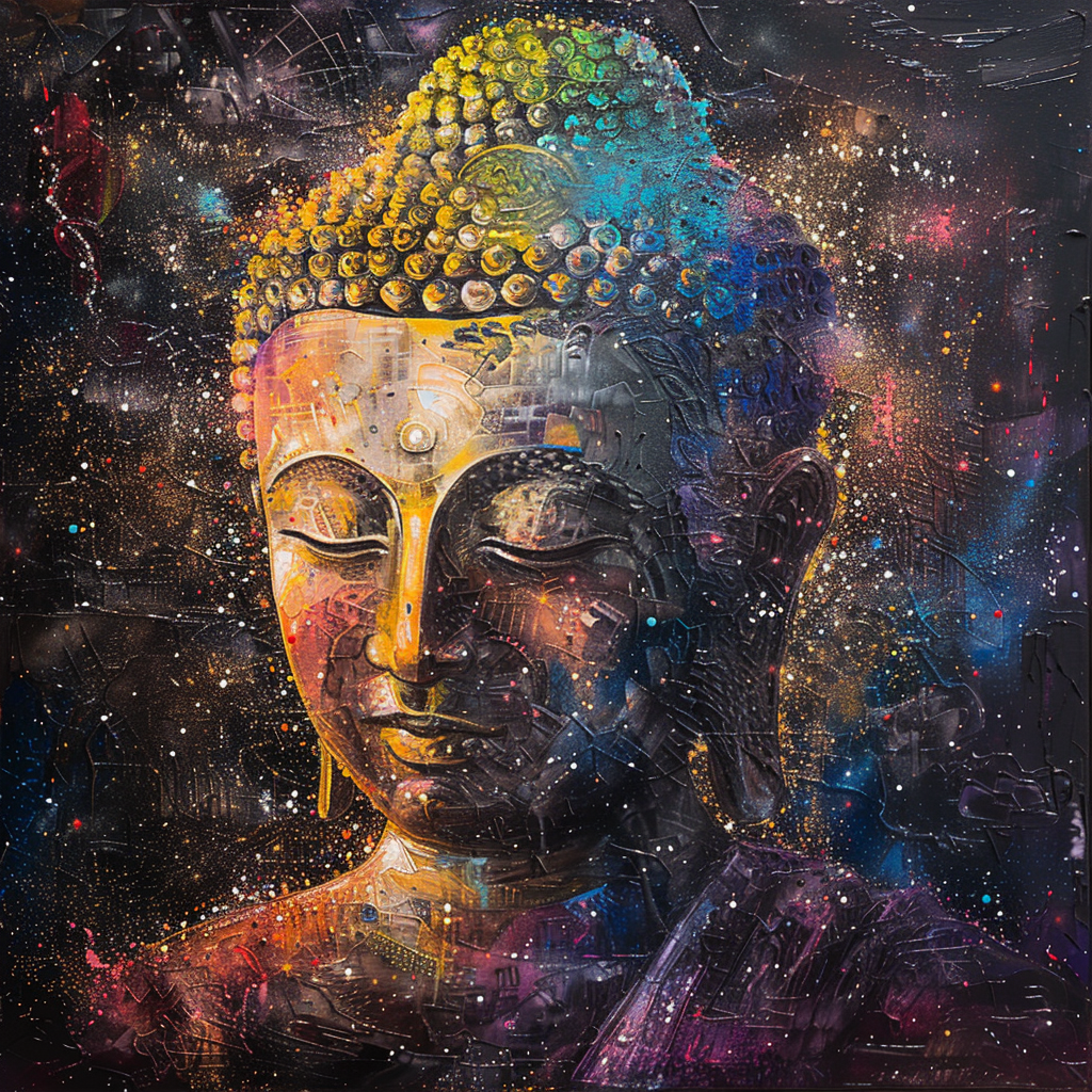 Luminous Buddha Oil Painting Rainbow View