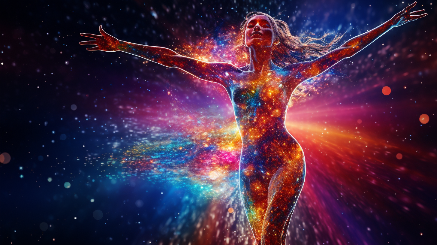 Luminous Dakini Cosmic Dancer in Colorful Galaxy