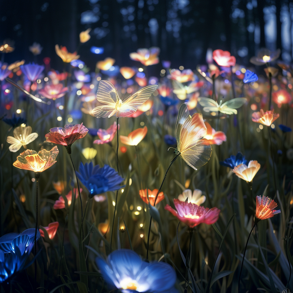 glowing flowers and butterflies fantasy