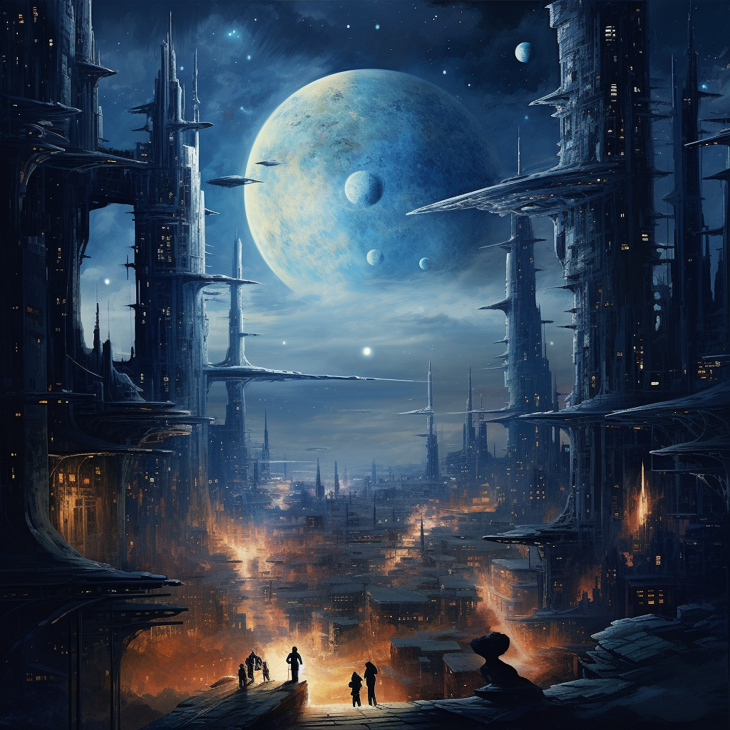 Cyberpunk Moon City Painting