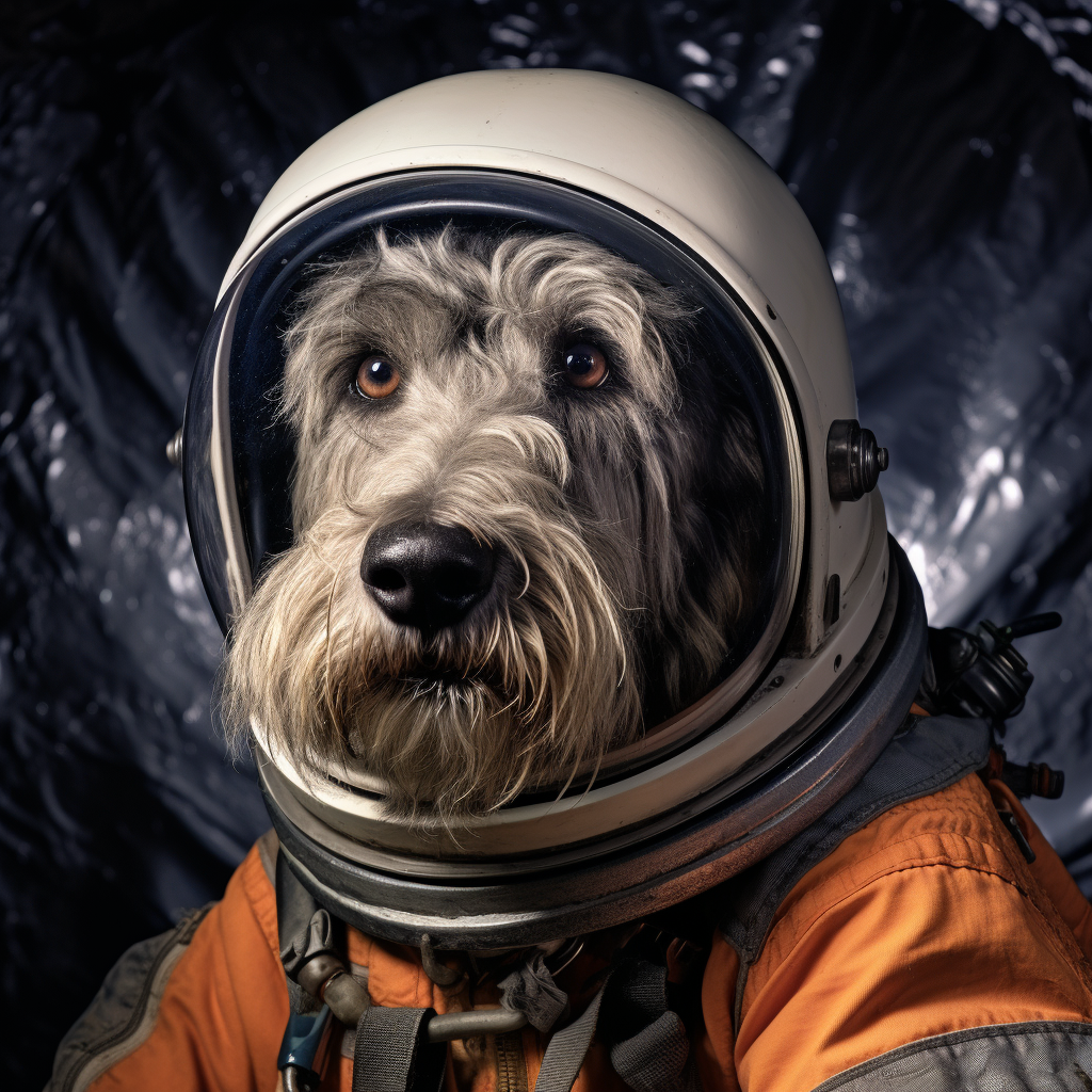 Friendly Irish Wolfhound in Lunar Spacesuit