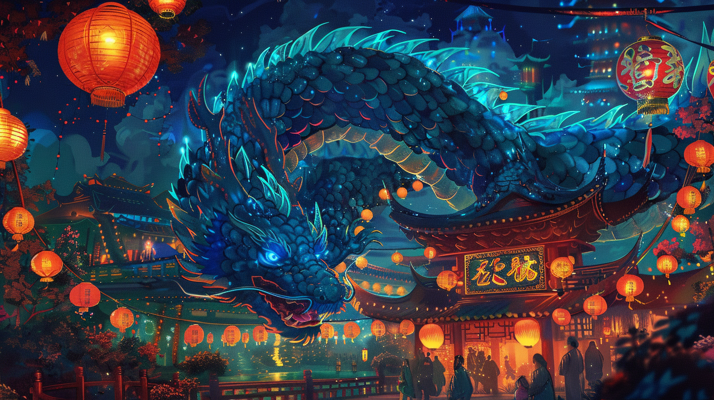 Blue Dragon Lanterns Lunar New Year