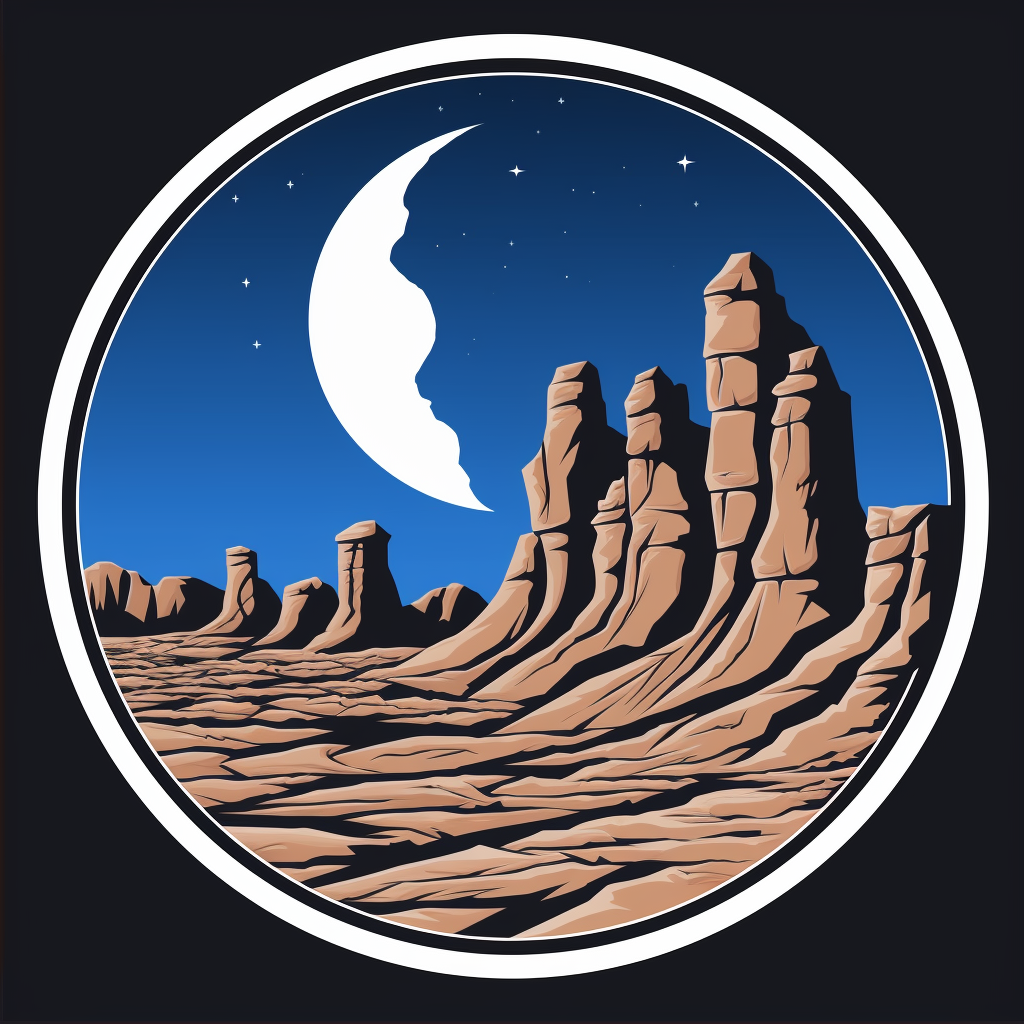 Logo with moon and archaeological elements