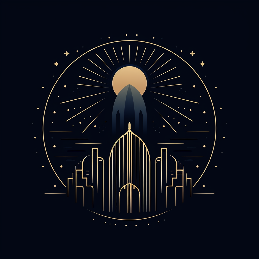 Stylized lunar art deco temple