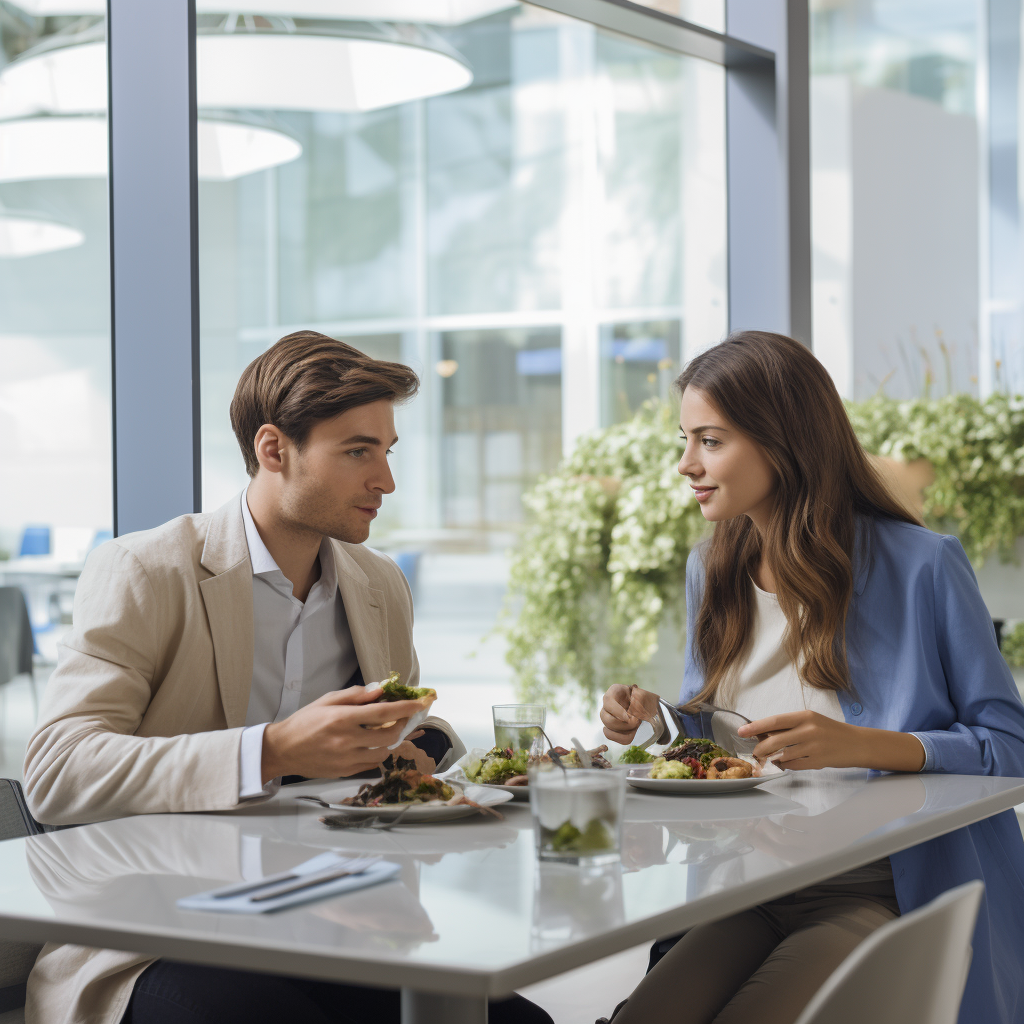 Young man and woman having lunch