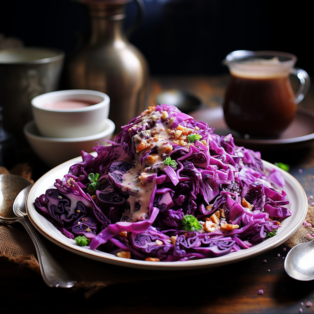 Colorful and Tasty Purple Cabbage Slaw with Tahini and Lemon Dressing