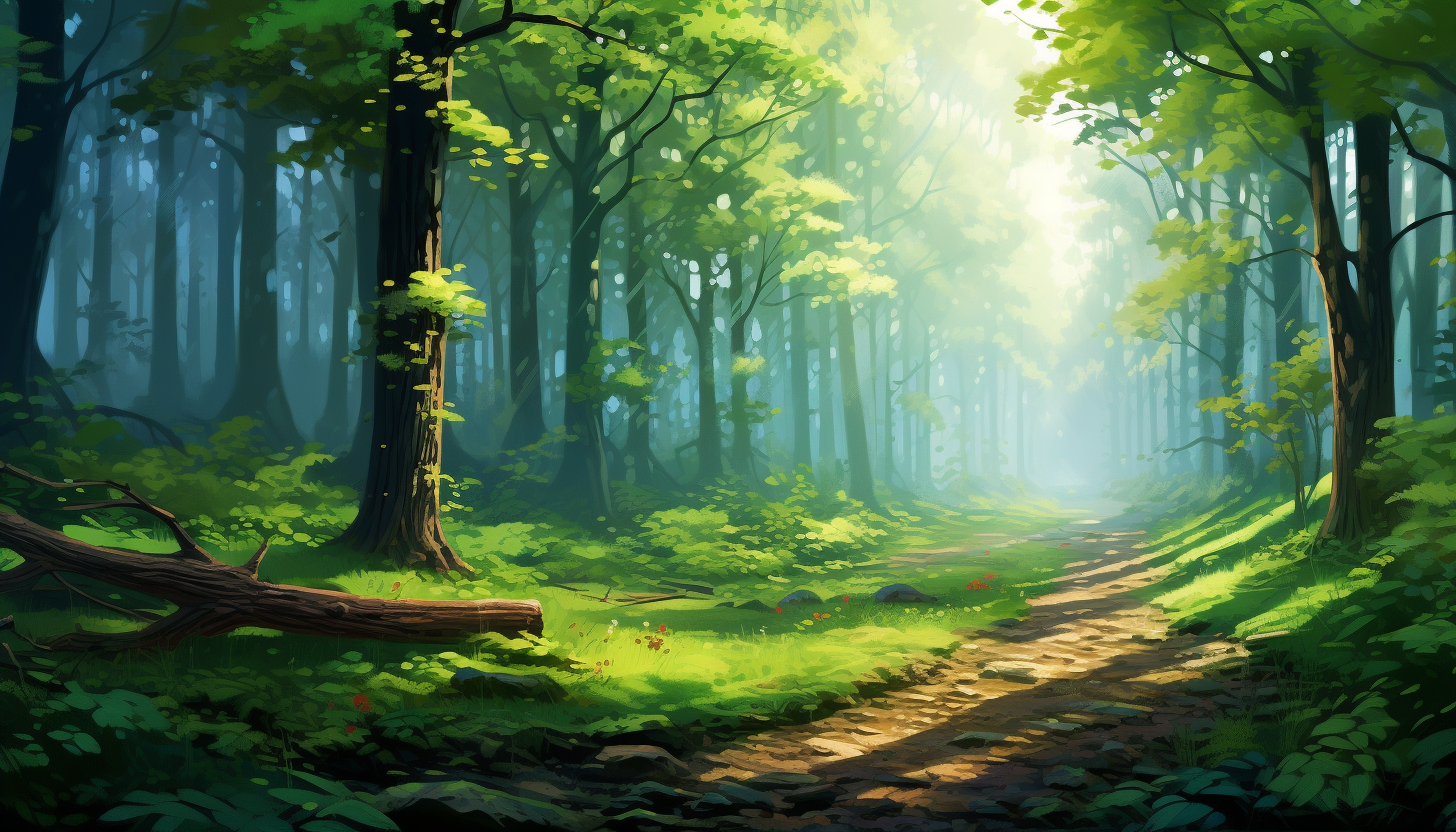 Serene lush green forest with mist