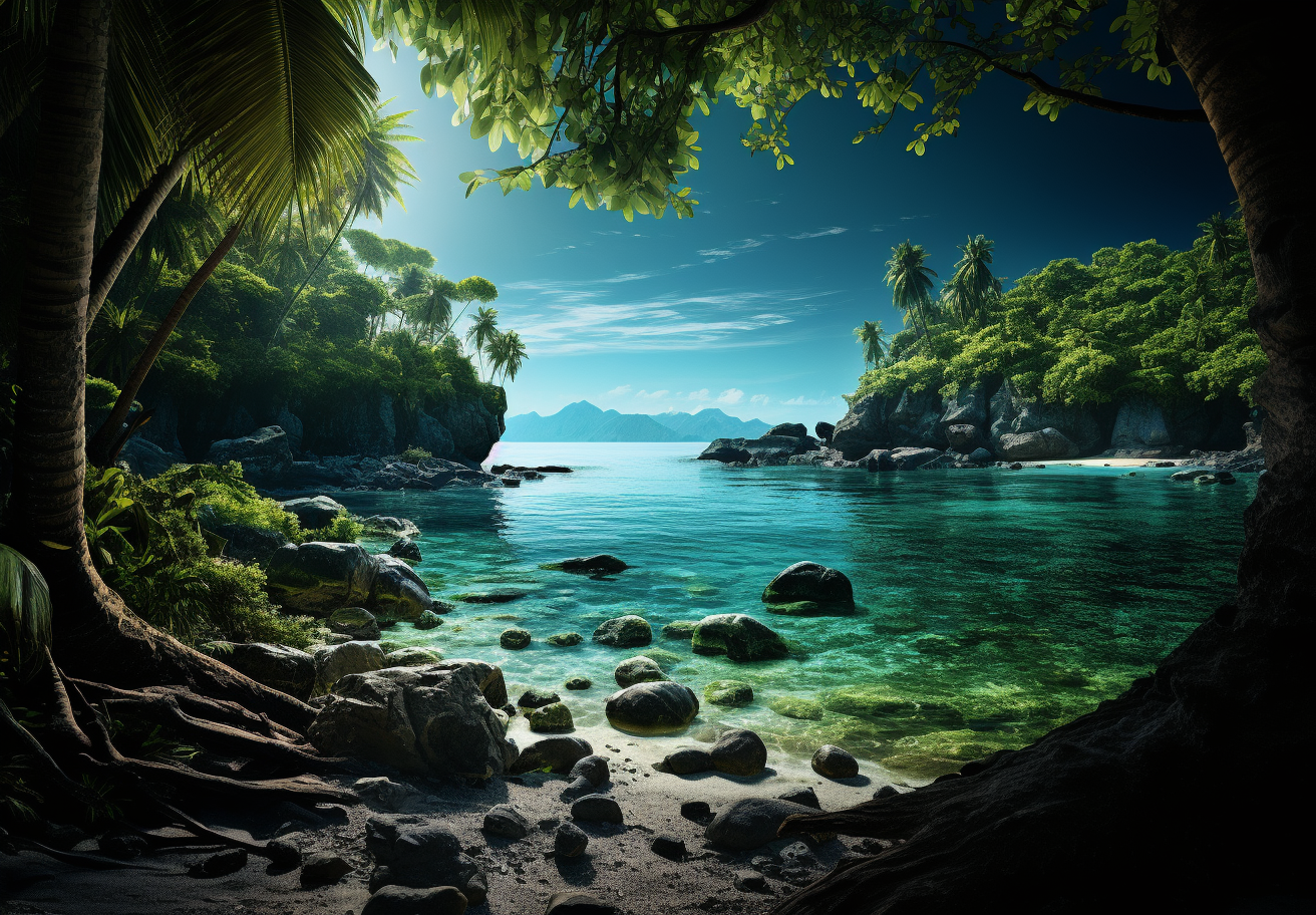 Beautiful tropical landscape with ocean view