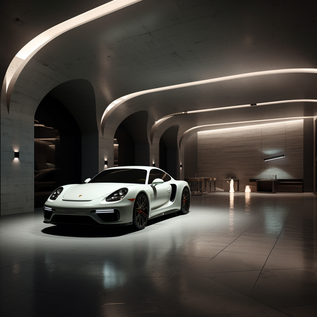 Luxurious subterranean garage with carefully arranged vehicles