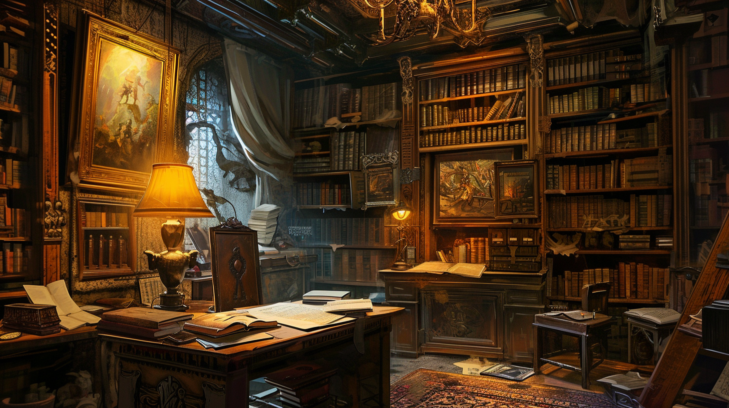 Luxurious room with books and artwork