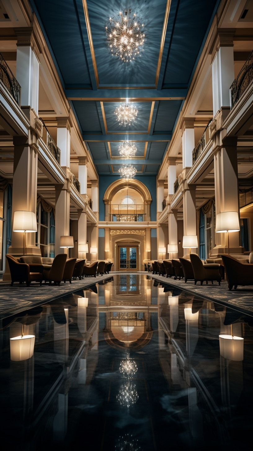 Luxurious hotel lobby at night