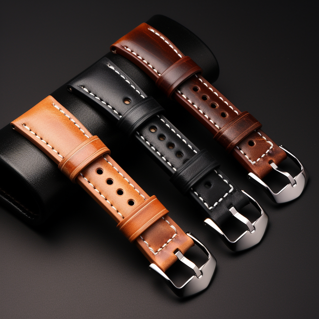 Stylish leather wristwatch strap with high contrast