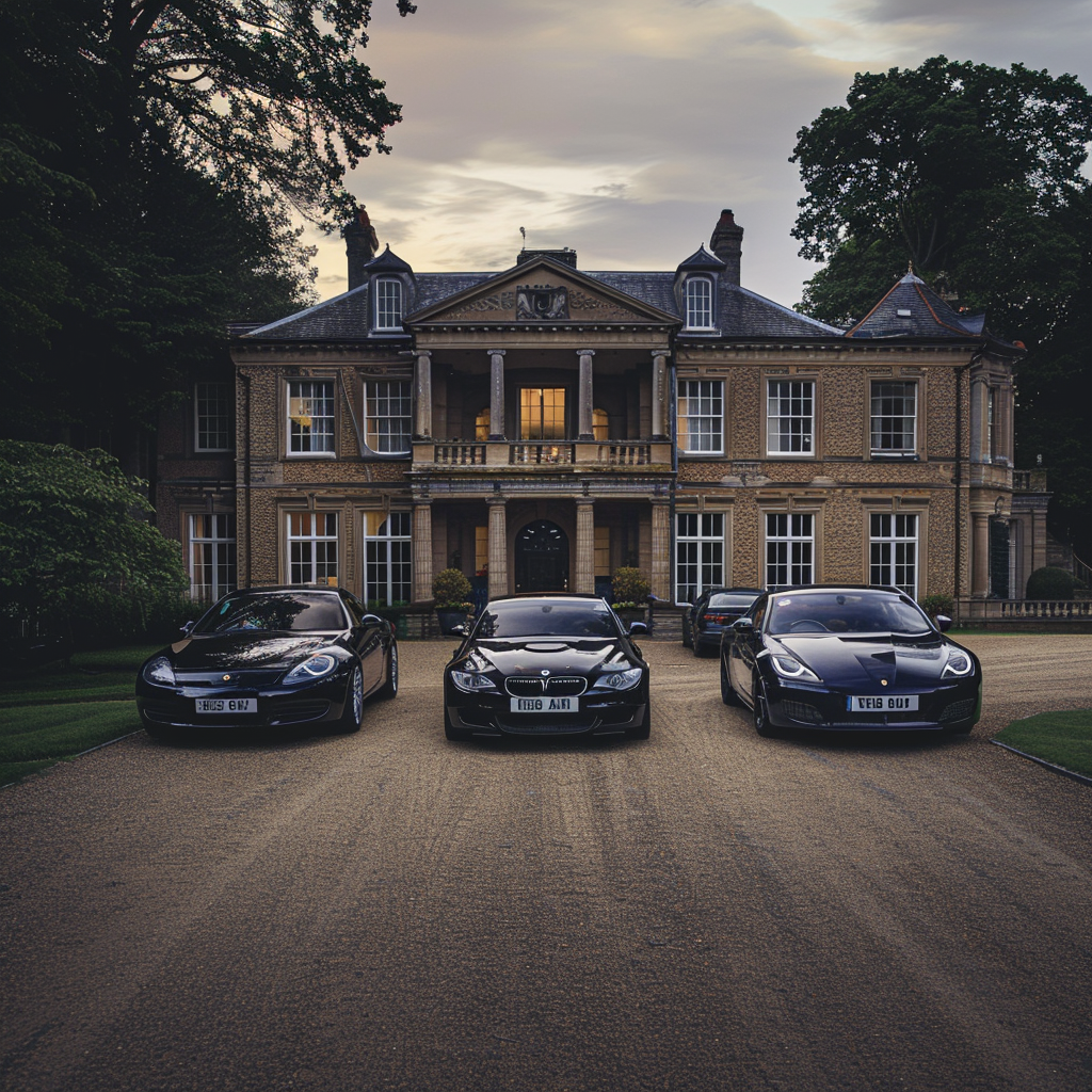 Mansion with Luxury Parked Cars