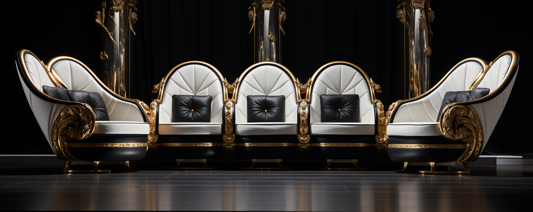 Luxurious Opera Seats in Black and White with Gold Accents