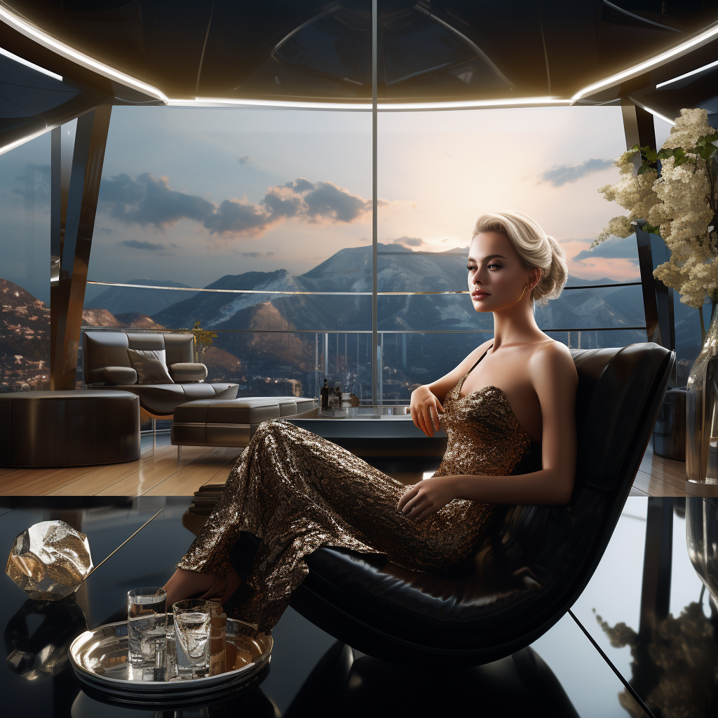 Luxurious Woman Sitting in Expensive Living Room