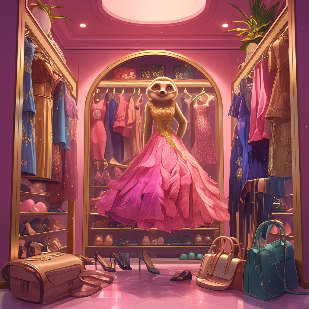 Sassy Sloth in luxurious closet