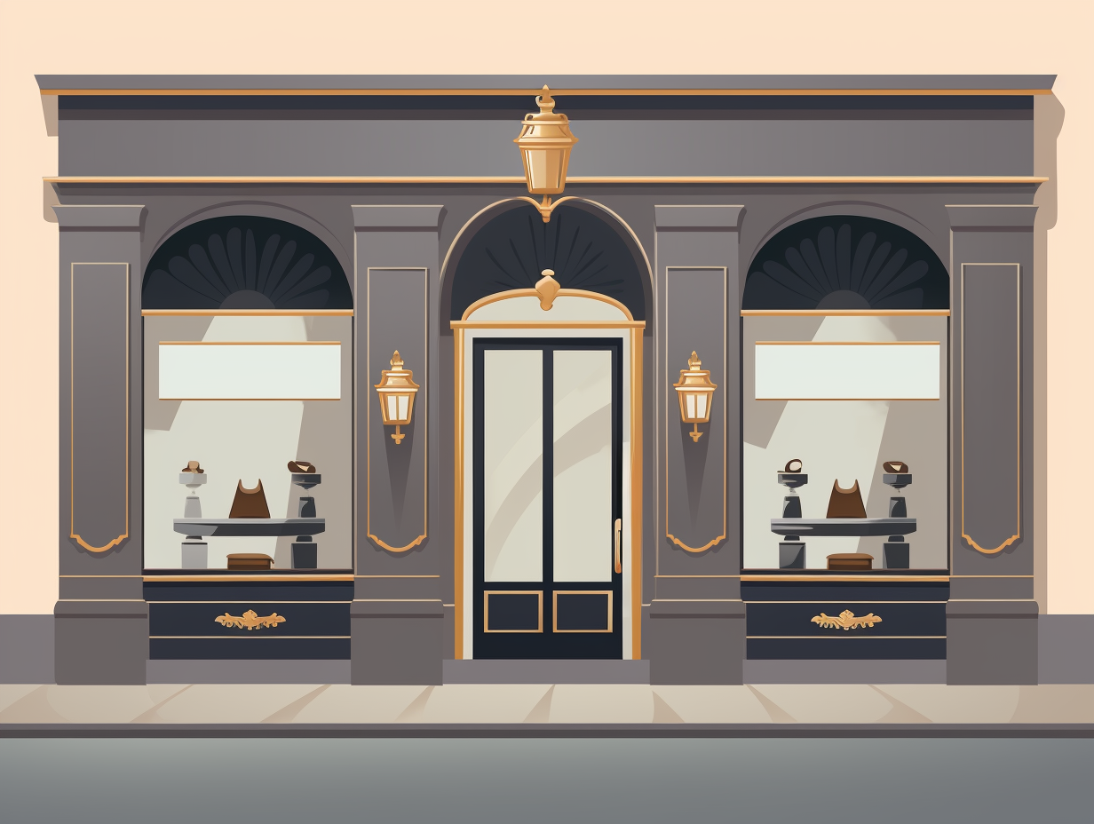 Luxurious storefront with flat vector illustration