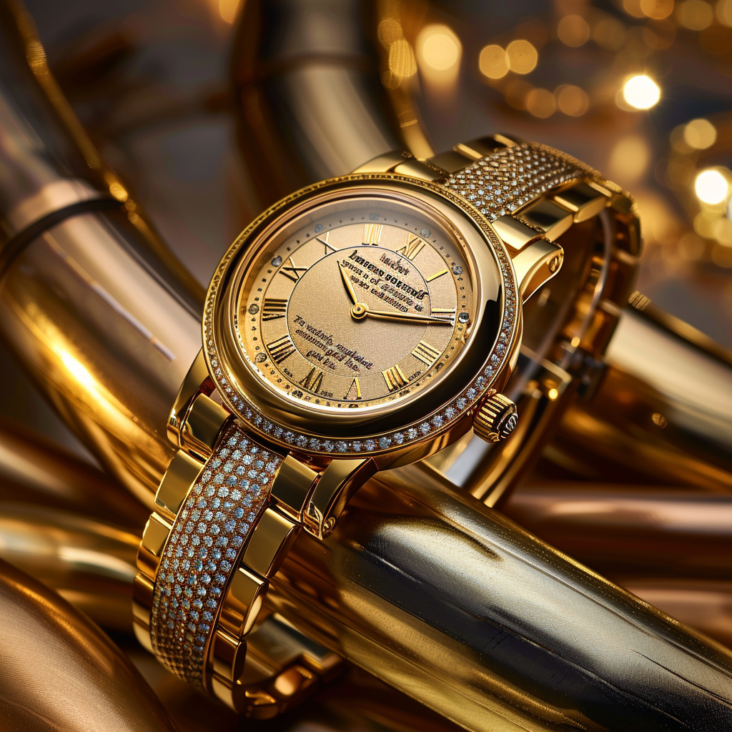 Elegant gold wristwatch on surface