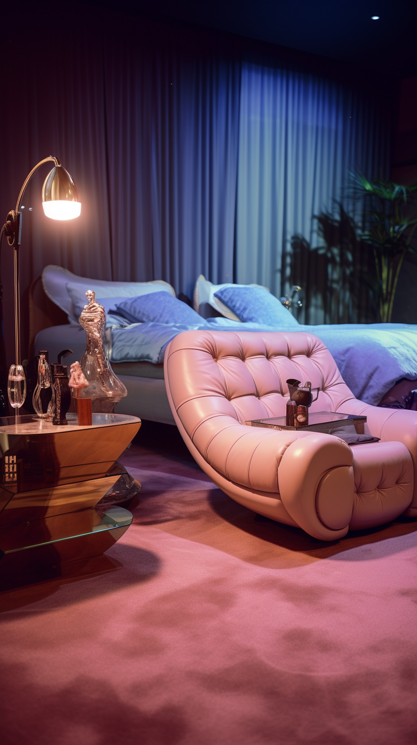 Luxury 1980s Bedroom with Funky Furniture