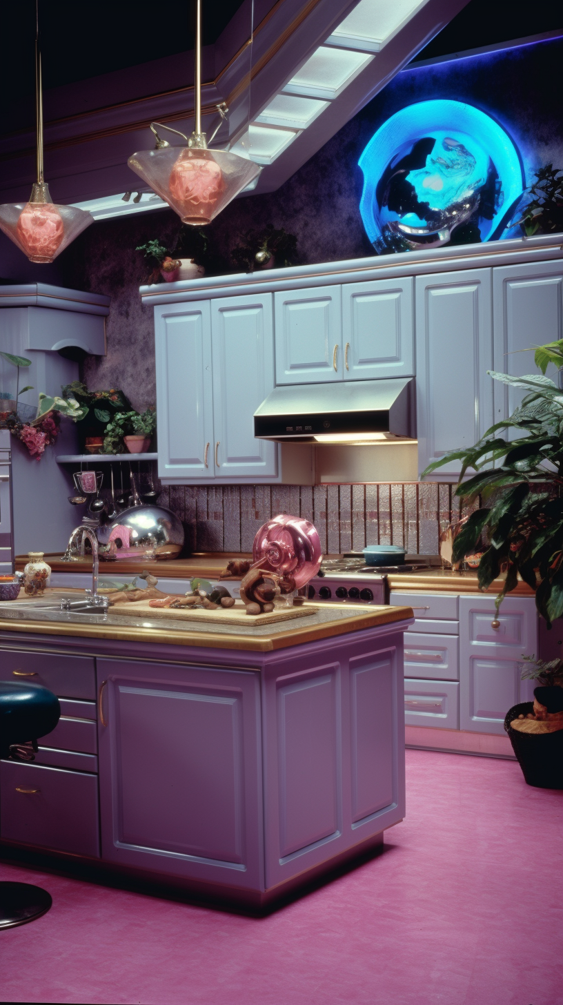 Beautifully designed 1980s kitchen with funky decor