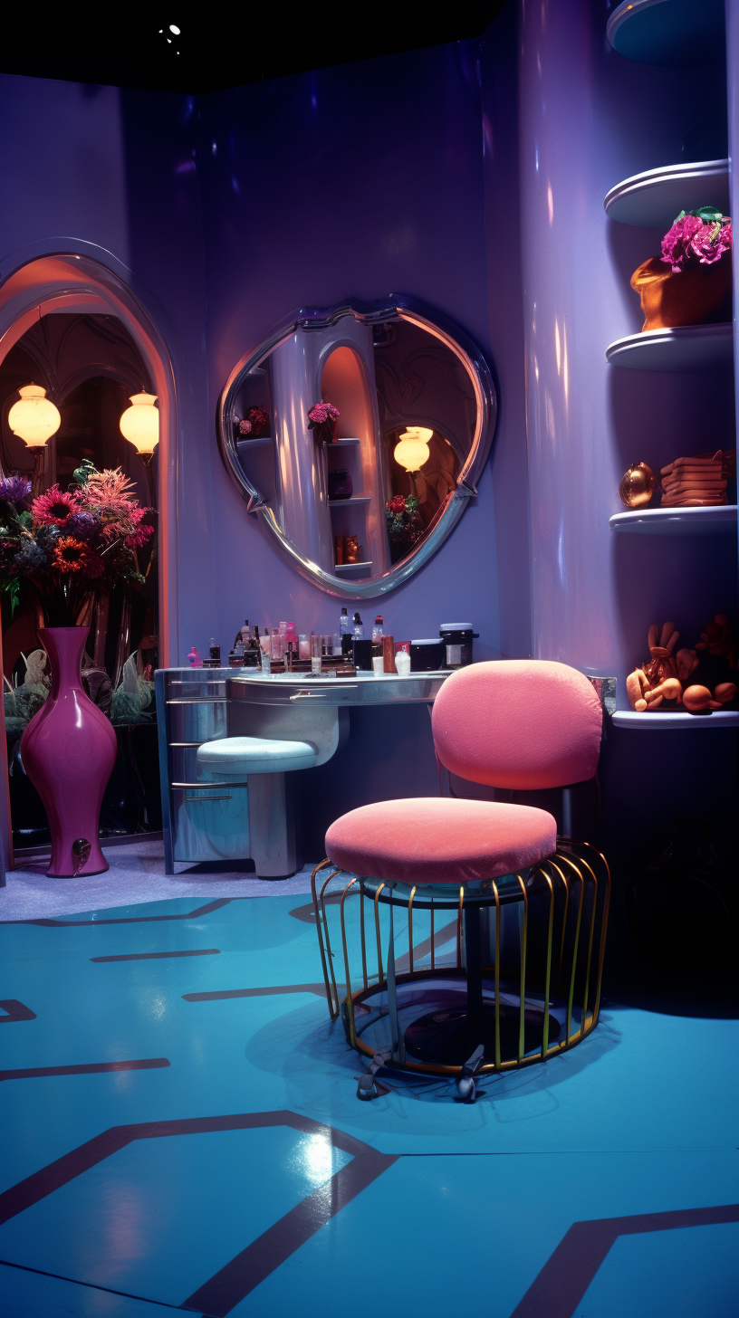 Luxury 1980s makeup room area