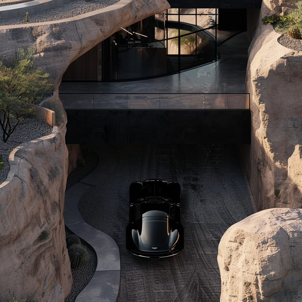 Black luxury car in garage