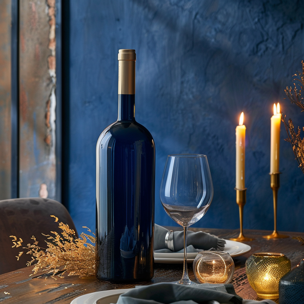 Dark blue luxury wine bottle