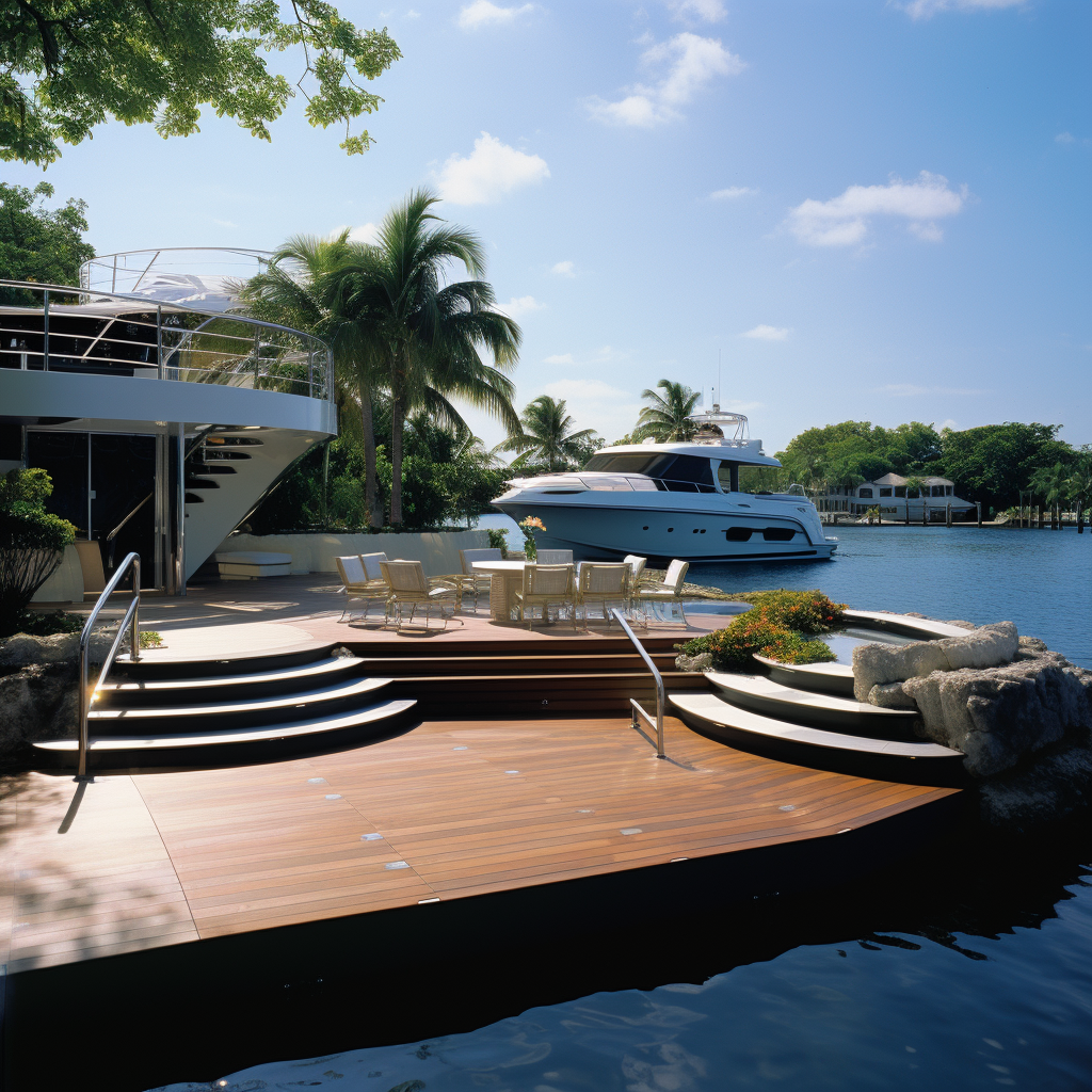 Contemporary Luxury Boat Dock with Pool and Garden