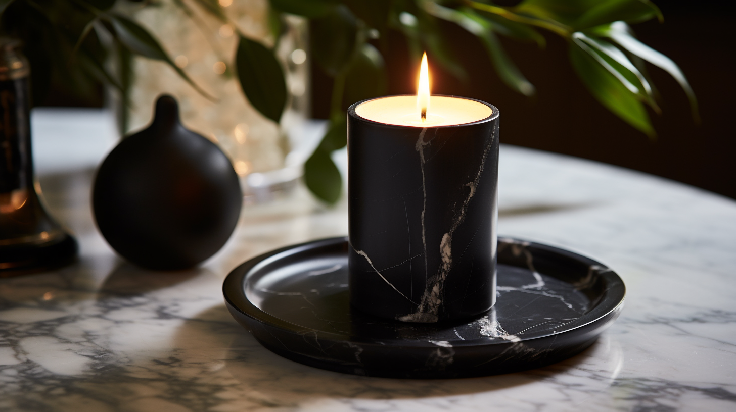 Black luxury candle on marble table