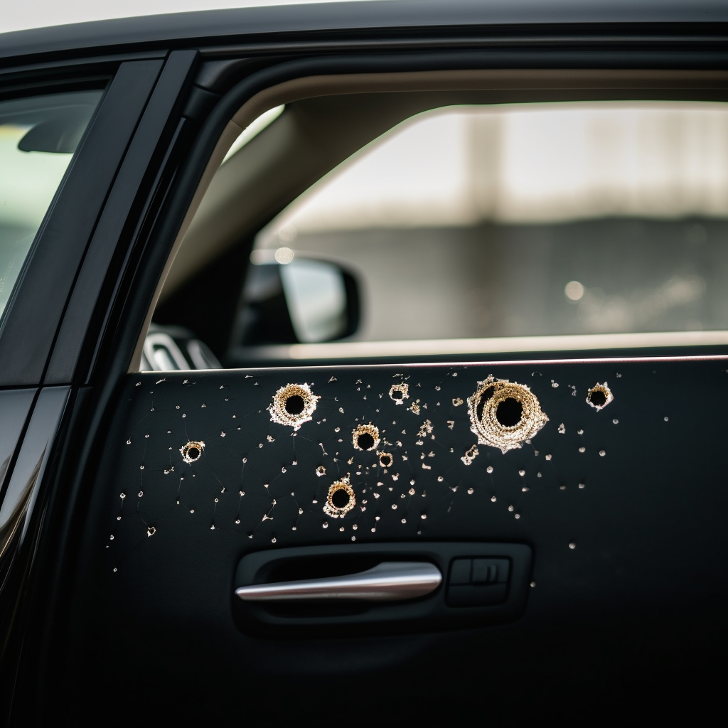 Luxury car with bullet holes