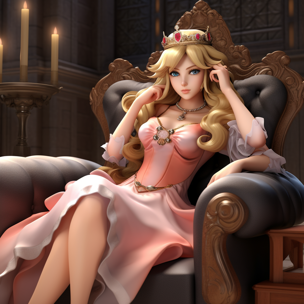 Princess Peach lounging in luxury castle