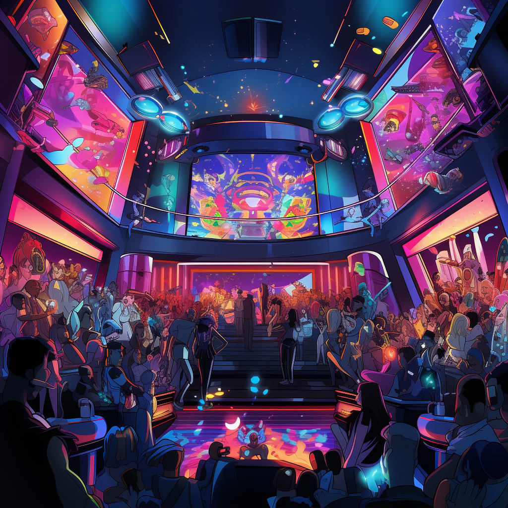 Interior of luxury club with people and DJ