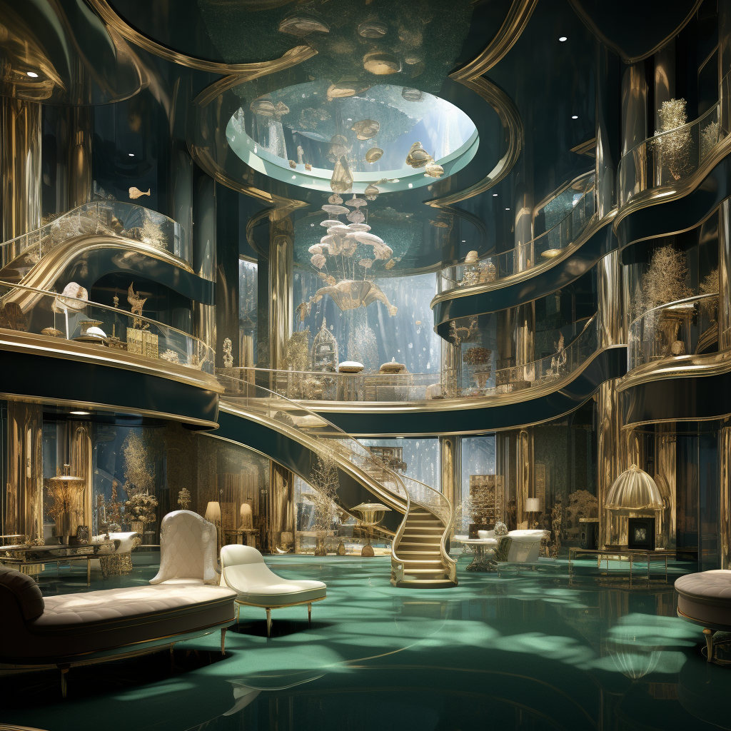 Luxury department store showroom in surrealistic style