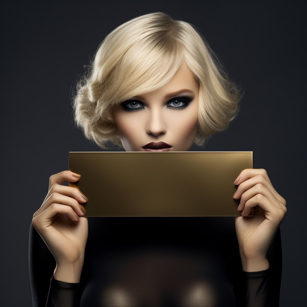 Luxury blonde model with blank plate