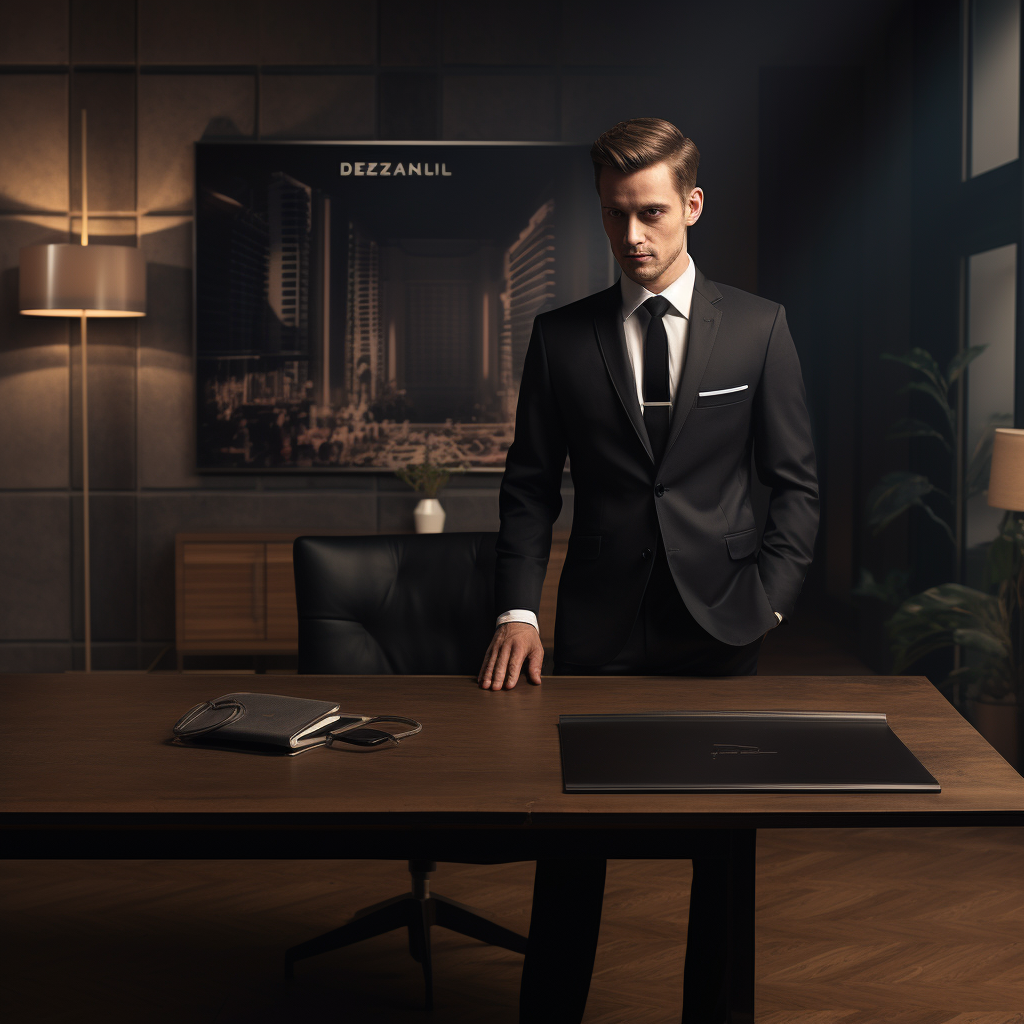 Elegant German businessman standing at table