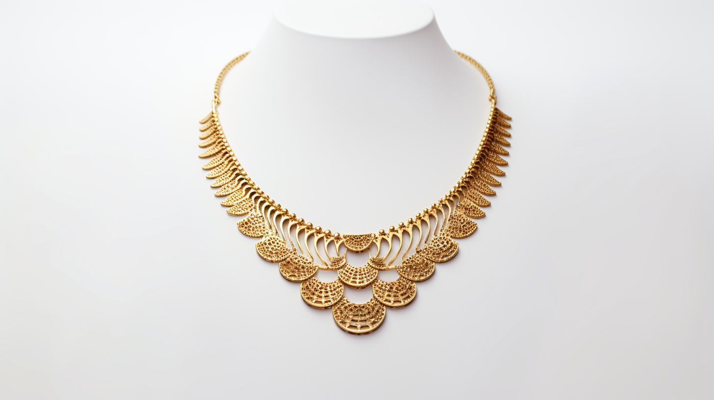 Luxurious gold necklace on white background