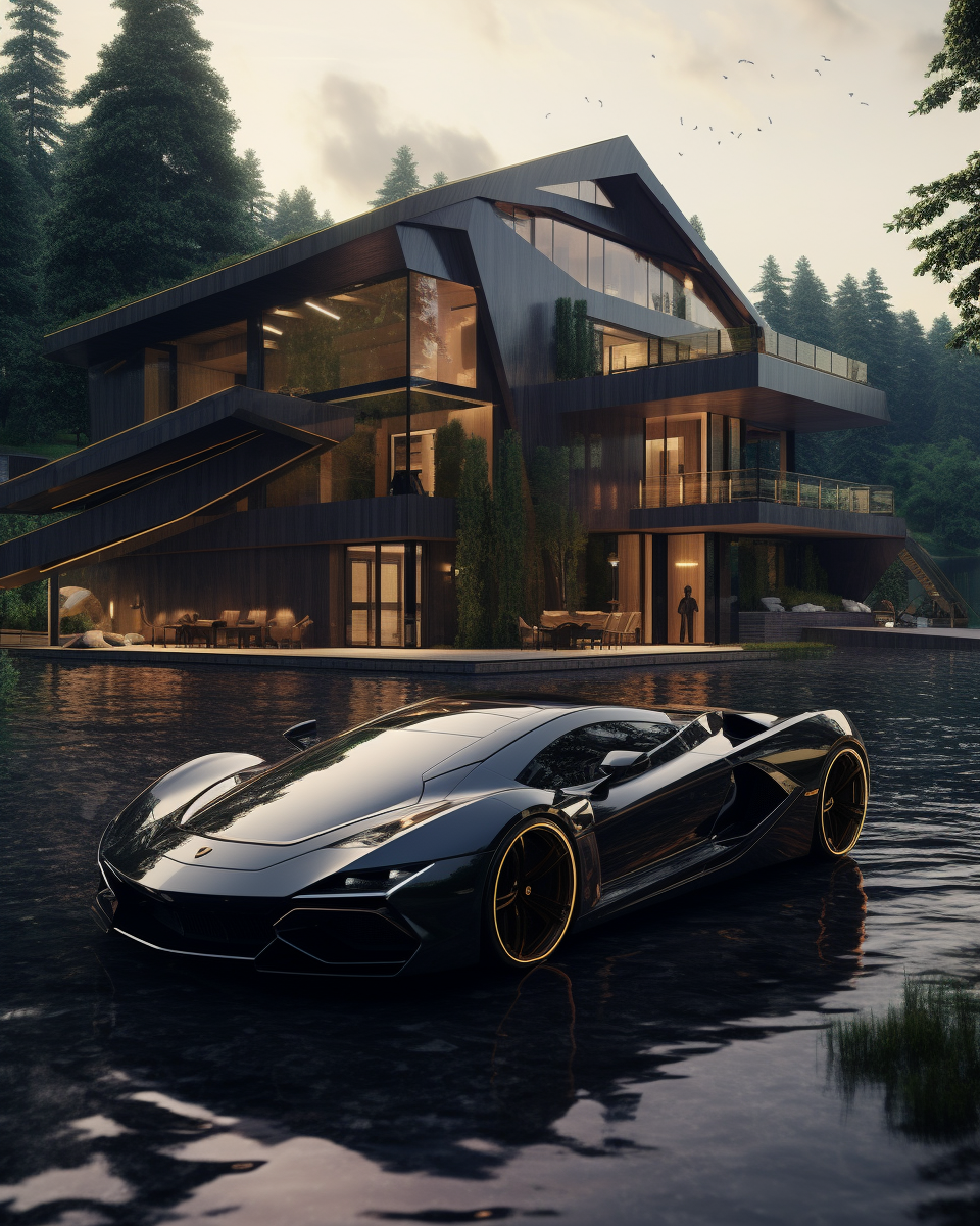 Luxury house by the lake with Lamborghini