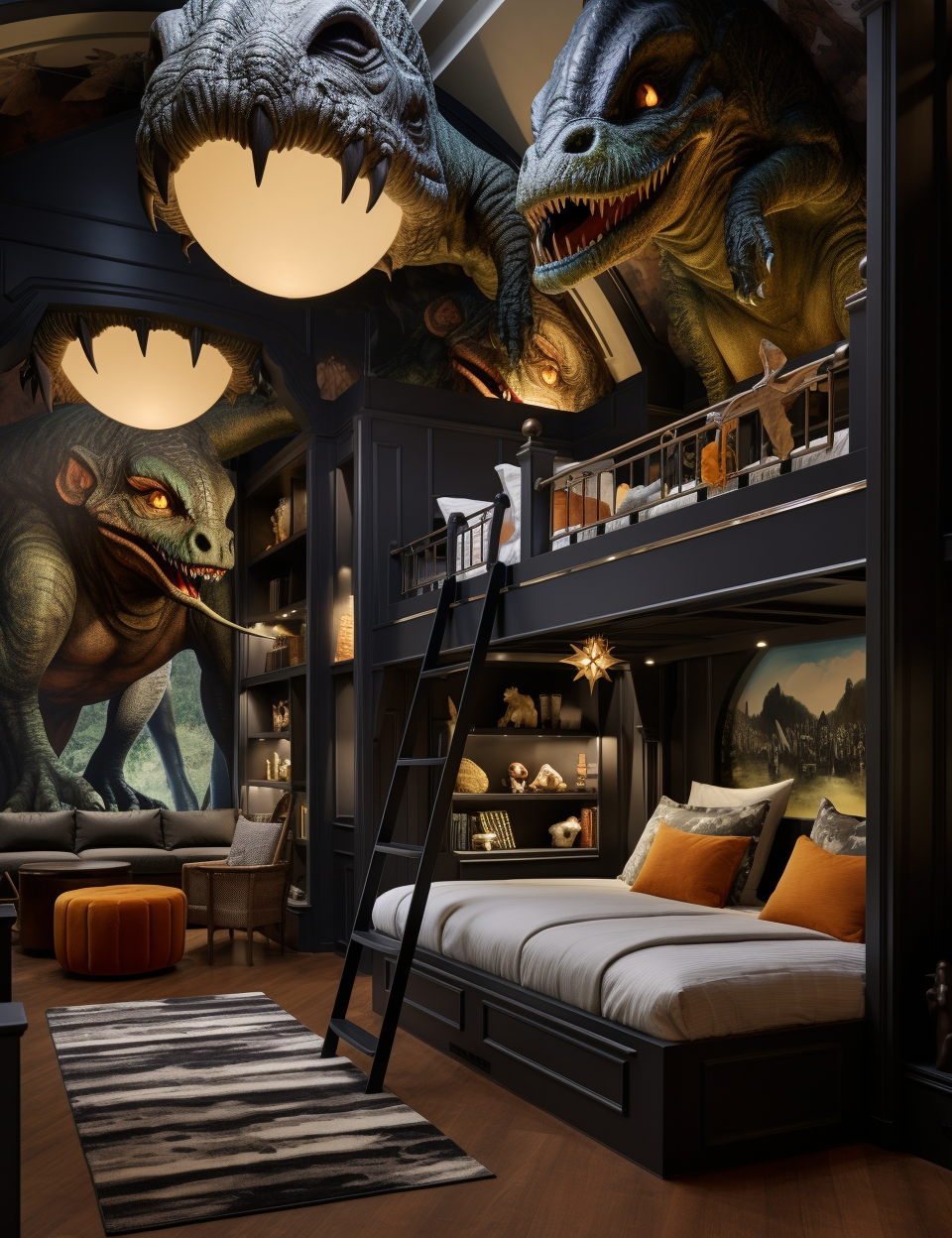 Luxury Kids' Room with Dinosaur-Themed Bunkbeds