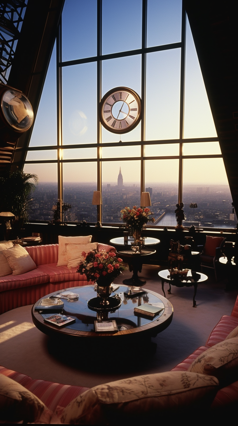 1980s luxury London penthouse interior