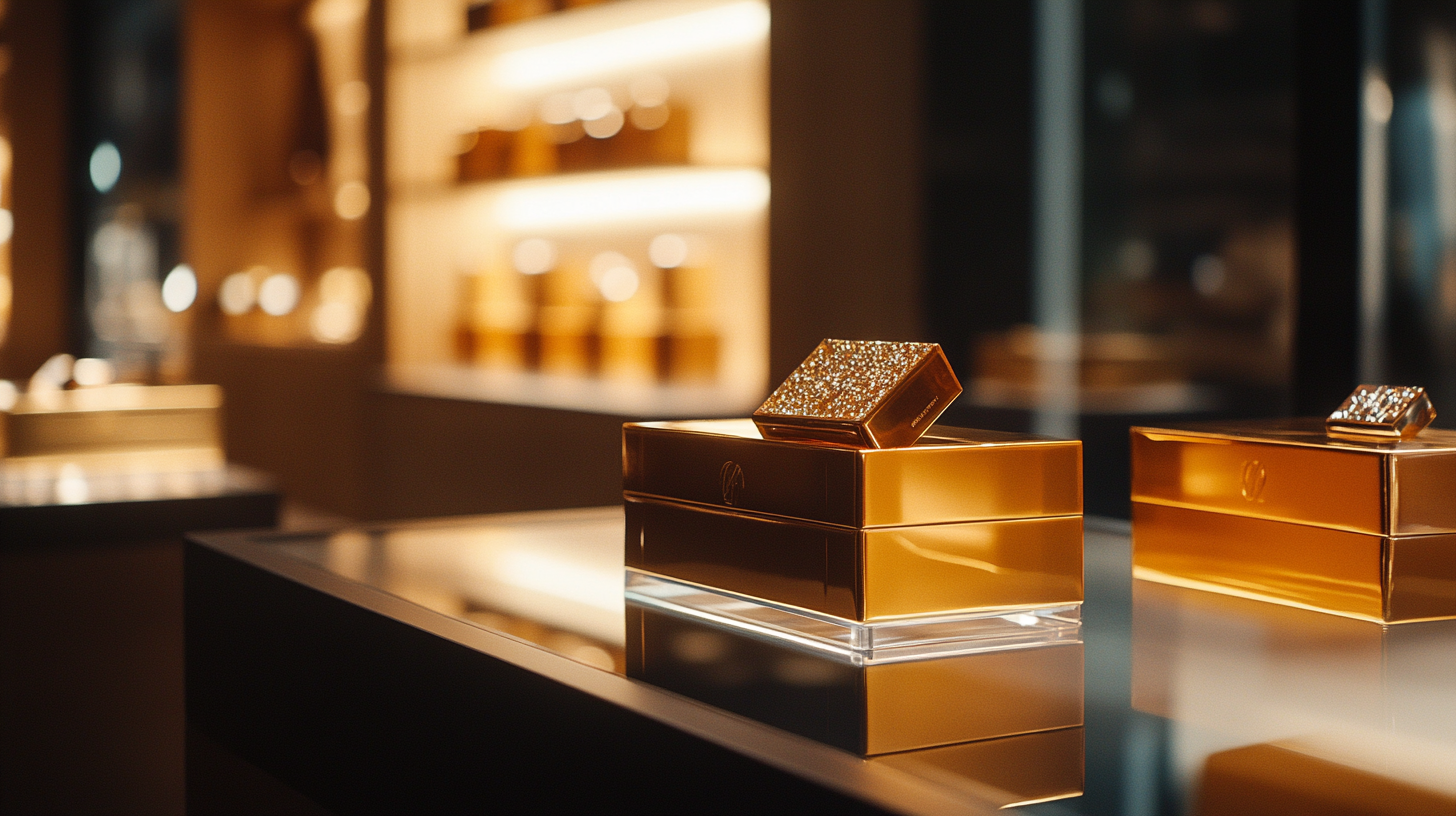 luxury packaging display with film grain