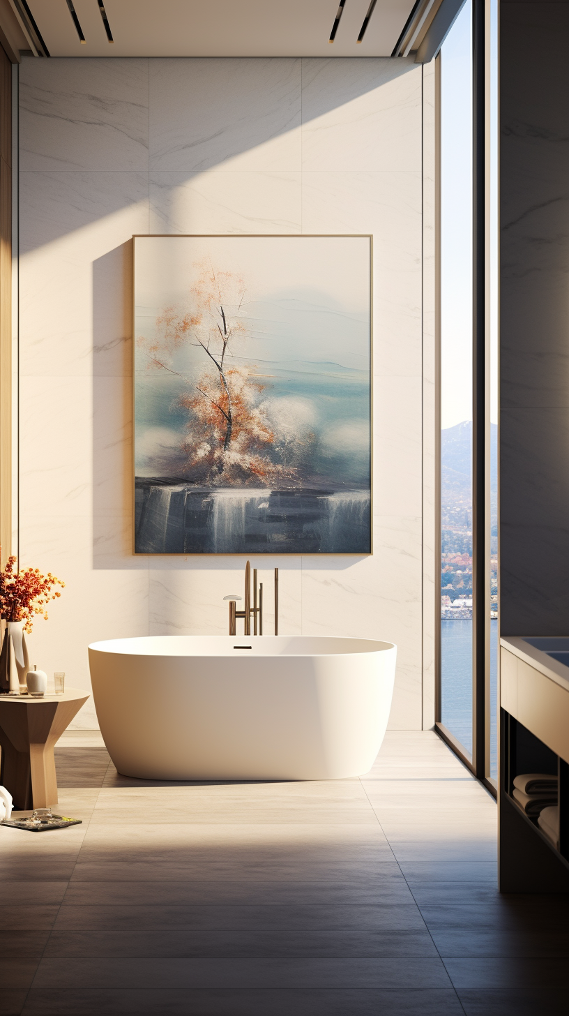 Luxury modern bathroom with beautiful painting