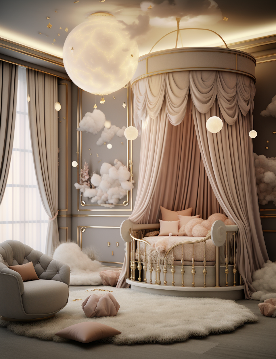 Elegant luxury nursery with stylish furniture