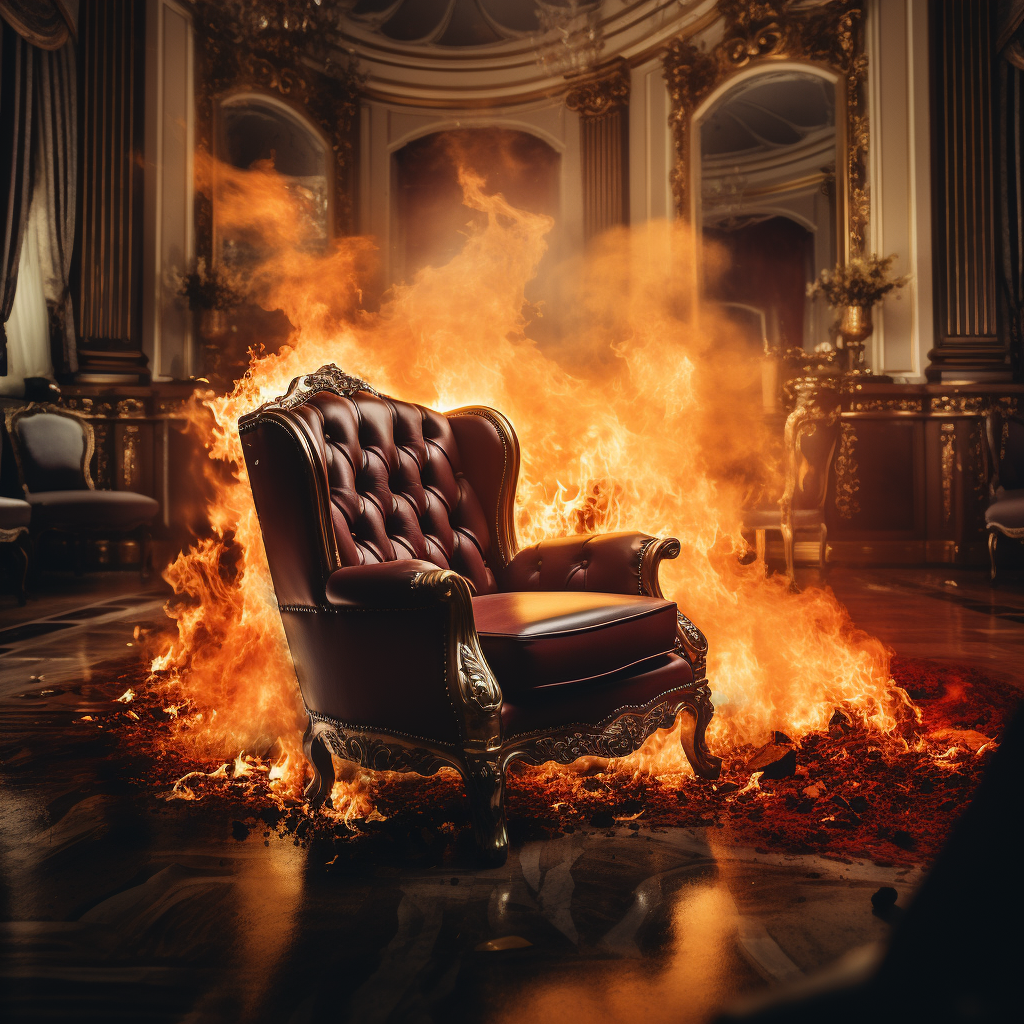 Luxurious office armchair engulfed in flames