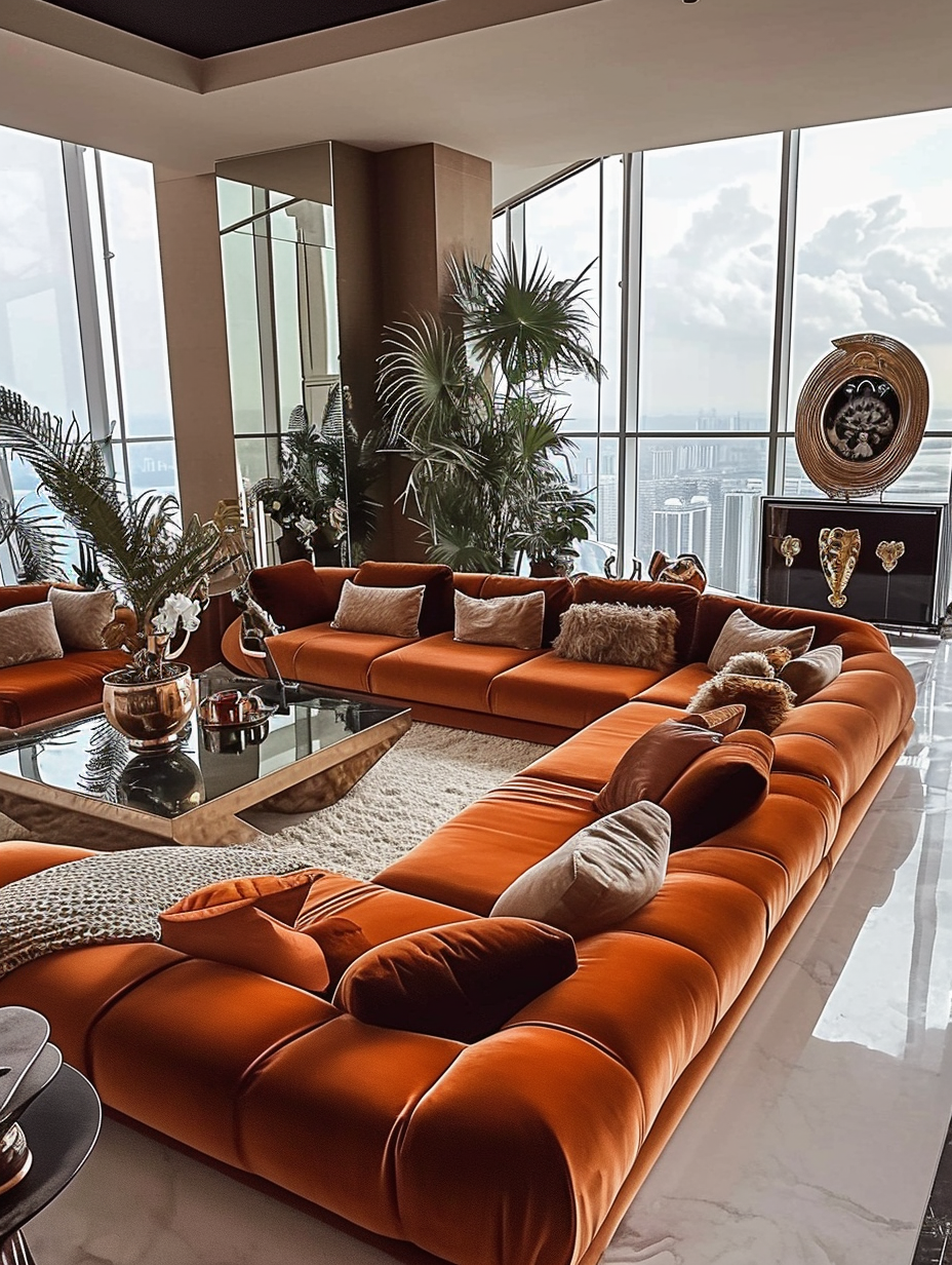 Luxury penthouse living room 1980s style